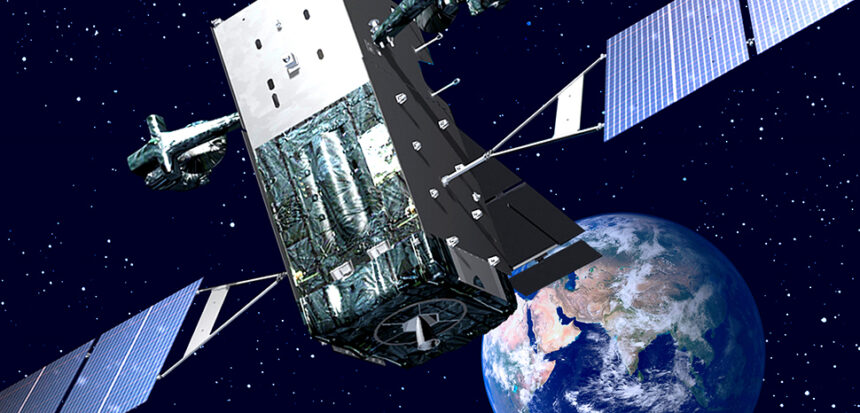 Bortom gränserna: Tillämpa moderna konfliktlagar på styrning av yttre rymden cc US Space Force, modified, https://commons.wikimedia.org/w/index.php?limit=500&offset=0&profile=default&search=satellite+orbit&title=Special:Search&ns0=1&ns6=1&ns12=1&ns14=1&ns100=1&ns106=1#/media/File:SBIRS_GEO-3.jpg