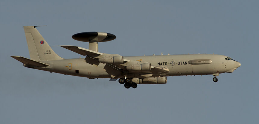 cc BriYYZ, modified, NATO E-3 on final approach to Nellis AFB after participating in day one of Red Flag 2014-2