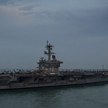 STRAIT OF MALACCA (Jan. 22, 2011) The Nimitz-class aircraft carrier USS Carl Vinson (CVN 70) is underway in the Strait of Malacca. Carl Vinson and Carrier Air Wing (CVW) 17 are on a deployment to the U.S. 7th Fleet area of responsibility. (U.S. Navy photo by Mass Communication Specialist 2nd Class James R. Evans/Released)