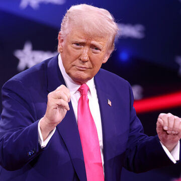 cc Gage Skidmore, modified, Trump at CPAC 2025, https://www.flickr.com/photos/gageskidmore/54362405139/