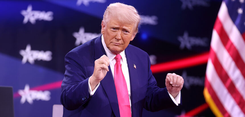 cc Gage Skidmore, modified, Trump at CPAC 2025, https://www.flickr.com/photos/gageskidmore/54362405139/