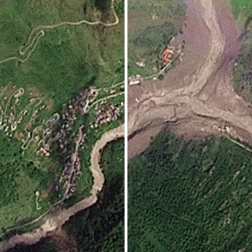 Satellitbilder visar förstörelse från Nepal-Tibet översvämningar

