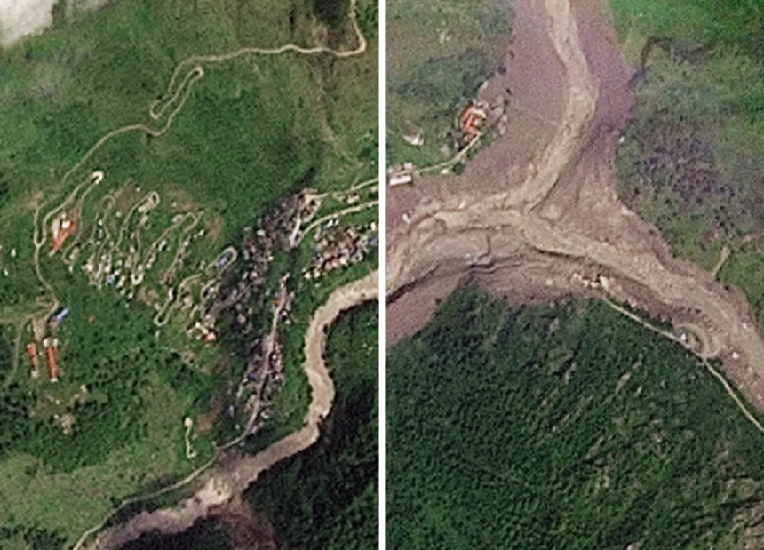 Satellitbilder visar förstörelse från Nepal-Tibet översvämningar


